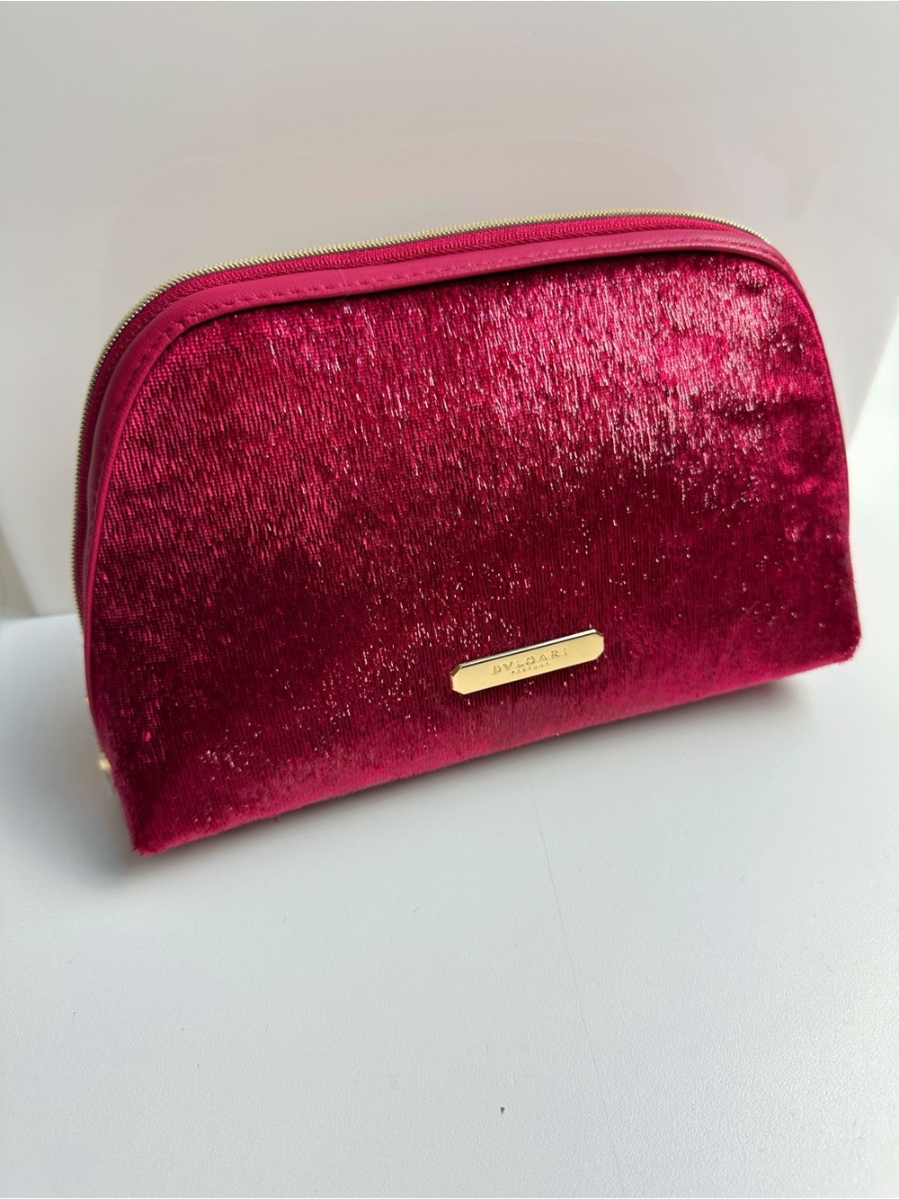 Bvlgari Merlot Red Zip Around Makeup Cosmetic Bag Case NEW!